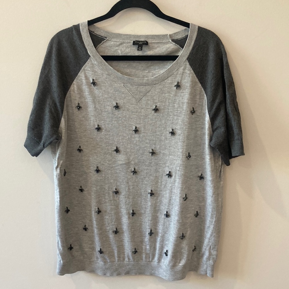 Talbots cotton grey short sleeve top with jewels size 1X